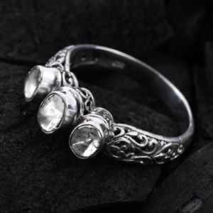 Bali Polki Diamond Tri Diamond Ring size 9 sterling silver